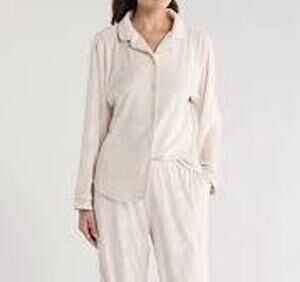 Flora by Flora Nikrooz Size Large Pajama Top Dusty Rose Bow Print Long Sleeves